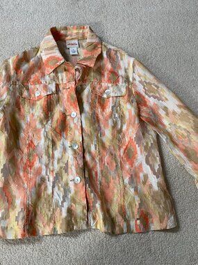Ruby Rd. Women's Sheer Button Down Blouse. Geometric Abstract Boho Size 8